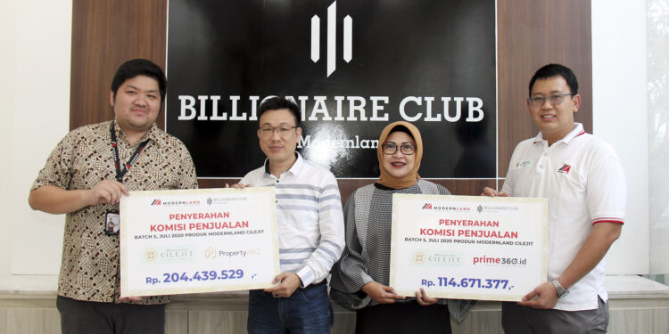 Sukses Pasarkan Modernland Cilejit Sejak 2019, Billionaire Club Serahkan Komisi Penjualan Tepat Waktu